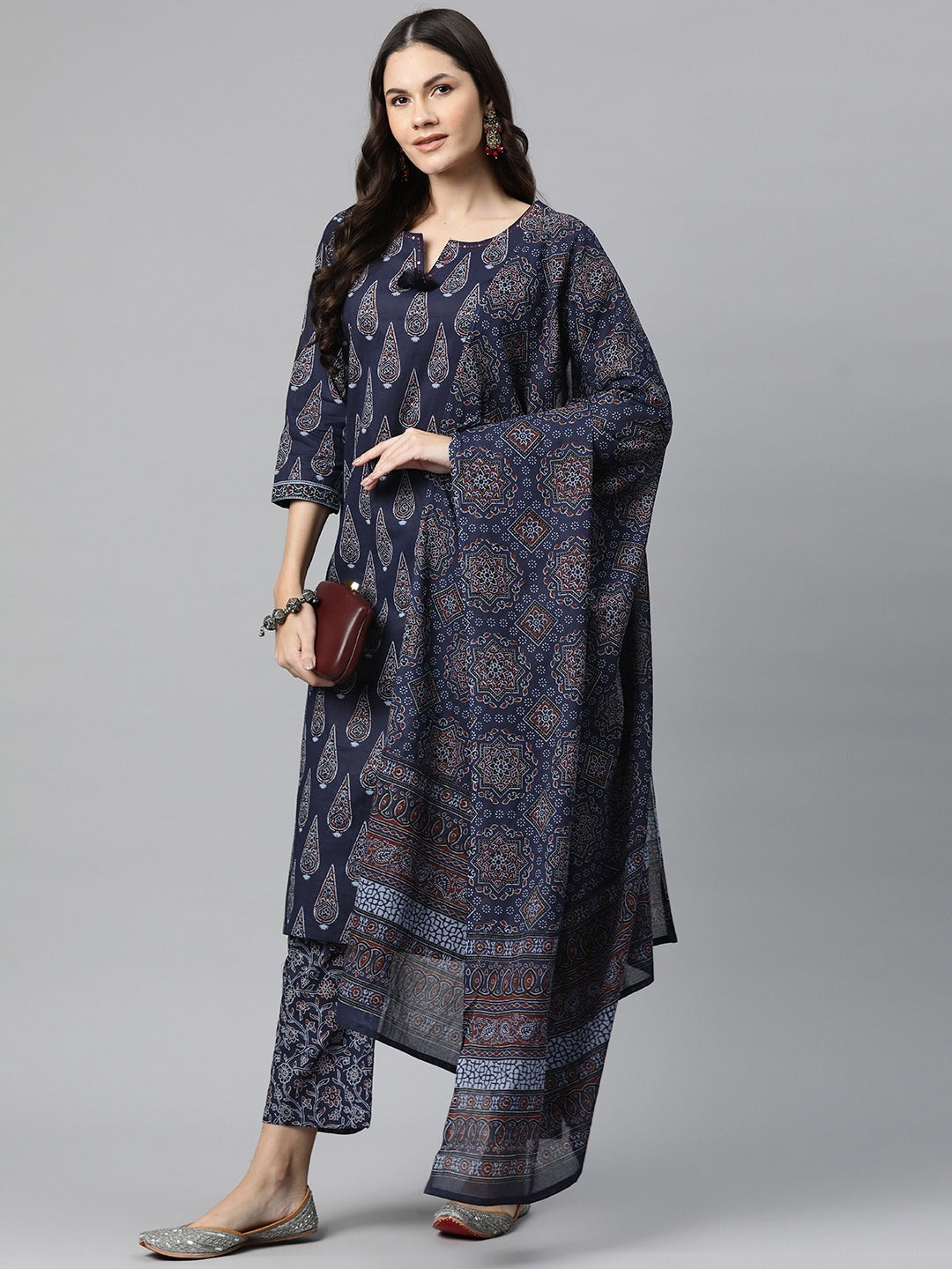 Cotton Printed Straight Kurta Salwar With Dupatta