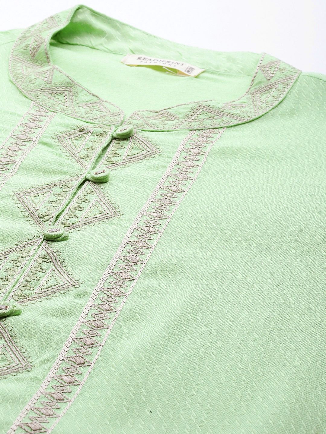 Straight Style Rayon Fabric Green Color Kurti