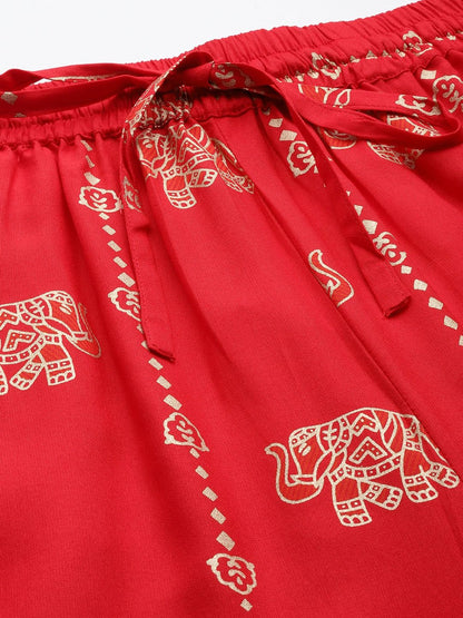 Straight Style Rayon Fabric Red Color Printed Palazzo