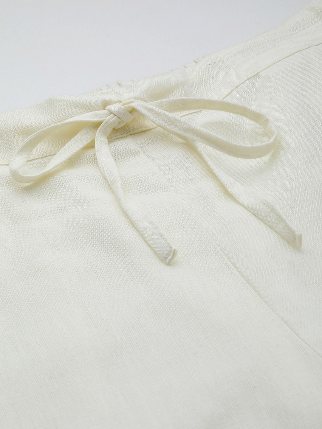 Straight Style Cotton Fabric Off White Color Trouser