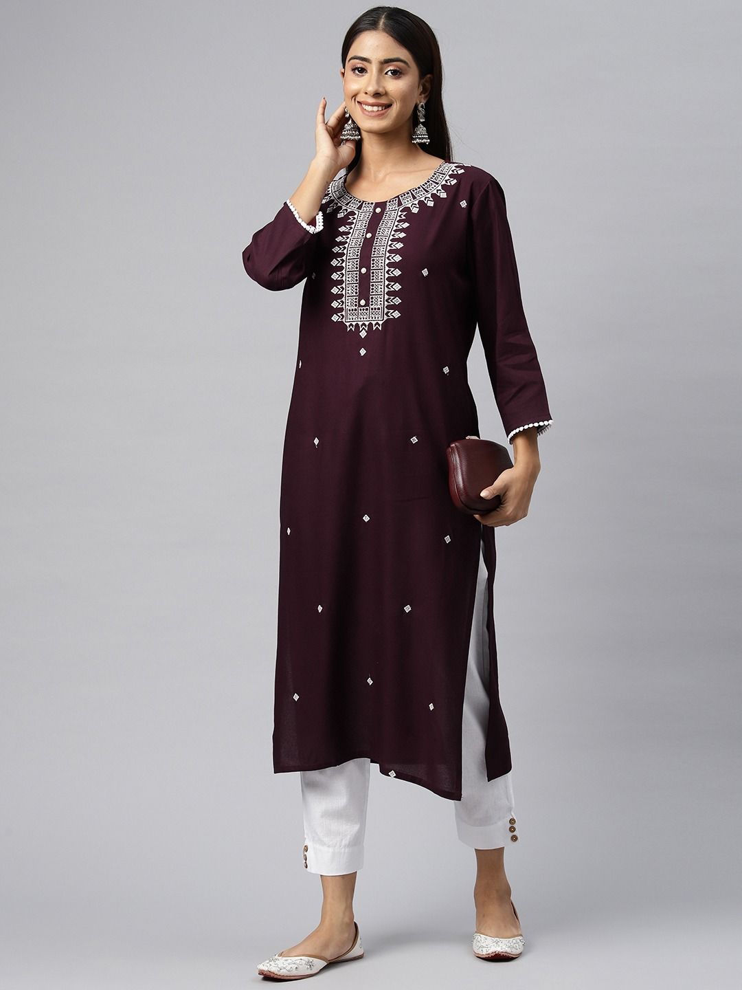 Straight Style Rayon Fabric Violet Color Kurta