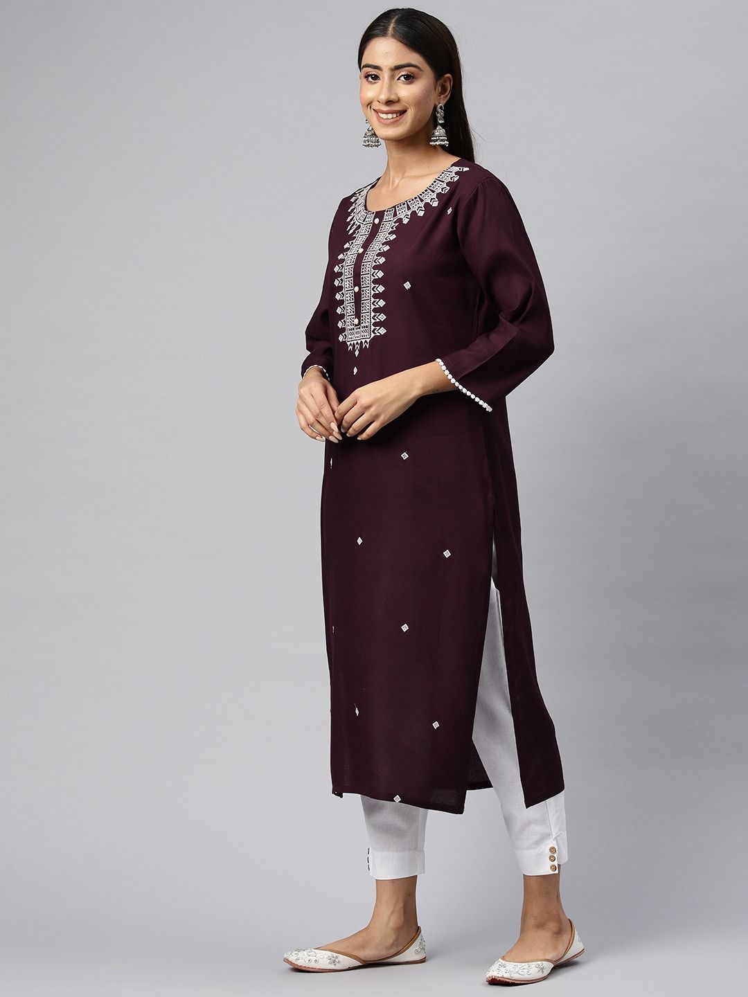 Straight Style Rayon Fabric Violet Color Kurta