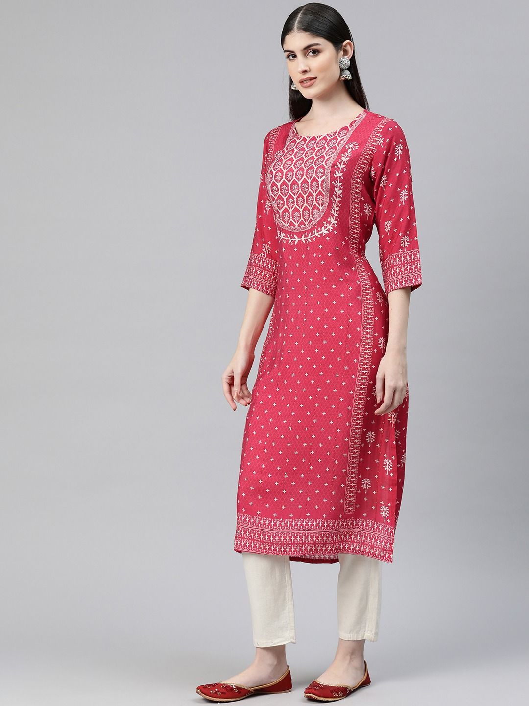 Straight Style Rayon Fabric Red Color Kurti