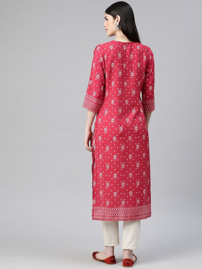 Straight Style Rayon Fabric Red Color Kurti