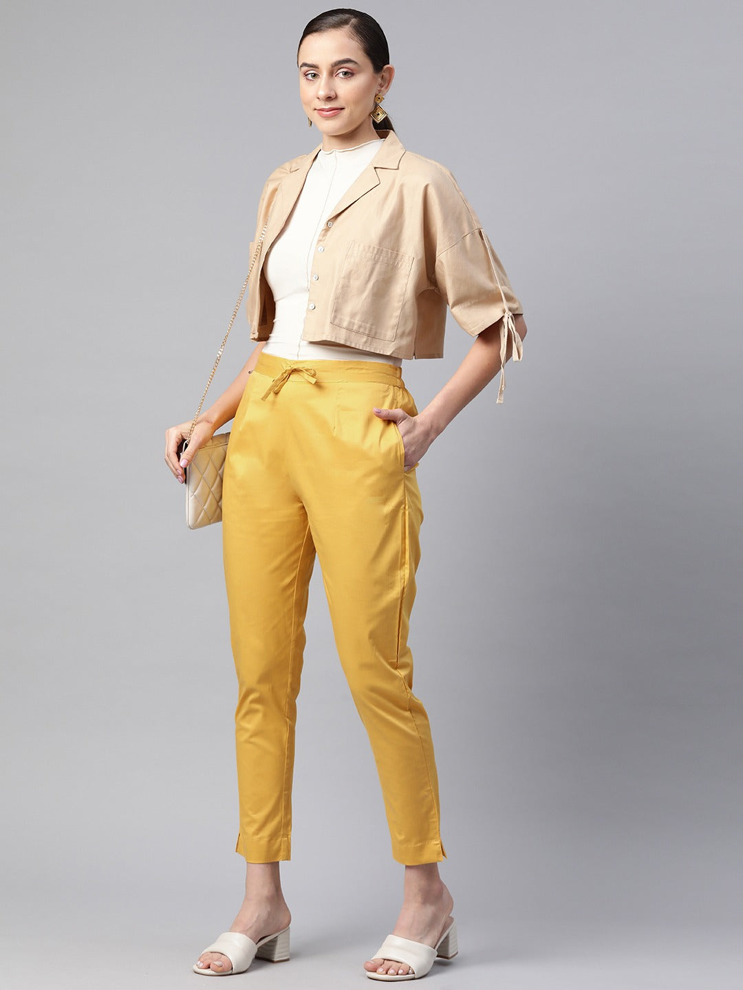 High-rise paper bag trousers