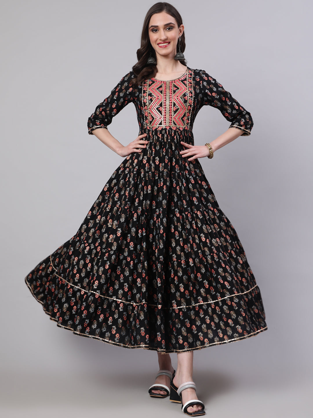 Rayon Embroidered Front slit  3/4 Sleeves Calf Kurta