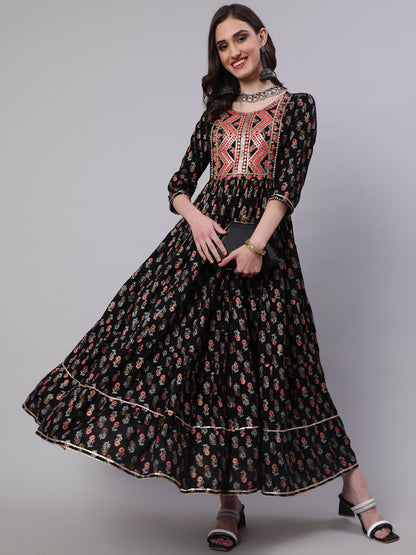 Rayon Embroidered Front slit  3/4 Sleeves Calf Kurta