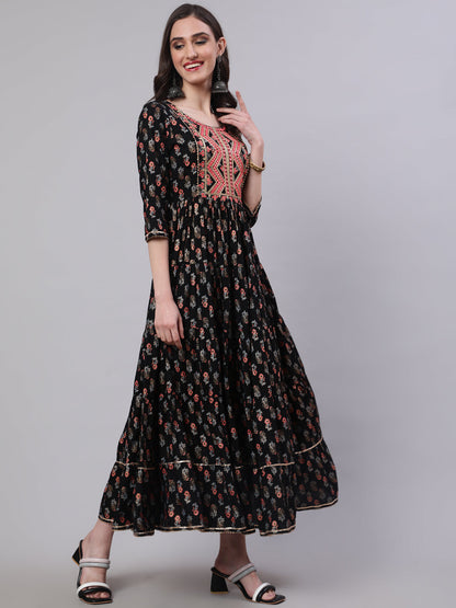 Rayon Embroidered Front slit  3/4 Sleeves Calf Kurta