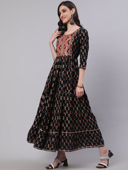 Rayon Embroidered Front slit  3/4 Sleeves Calf Kurta