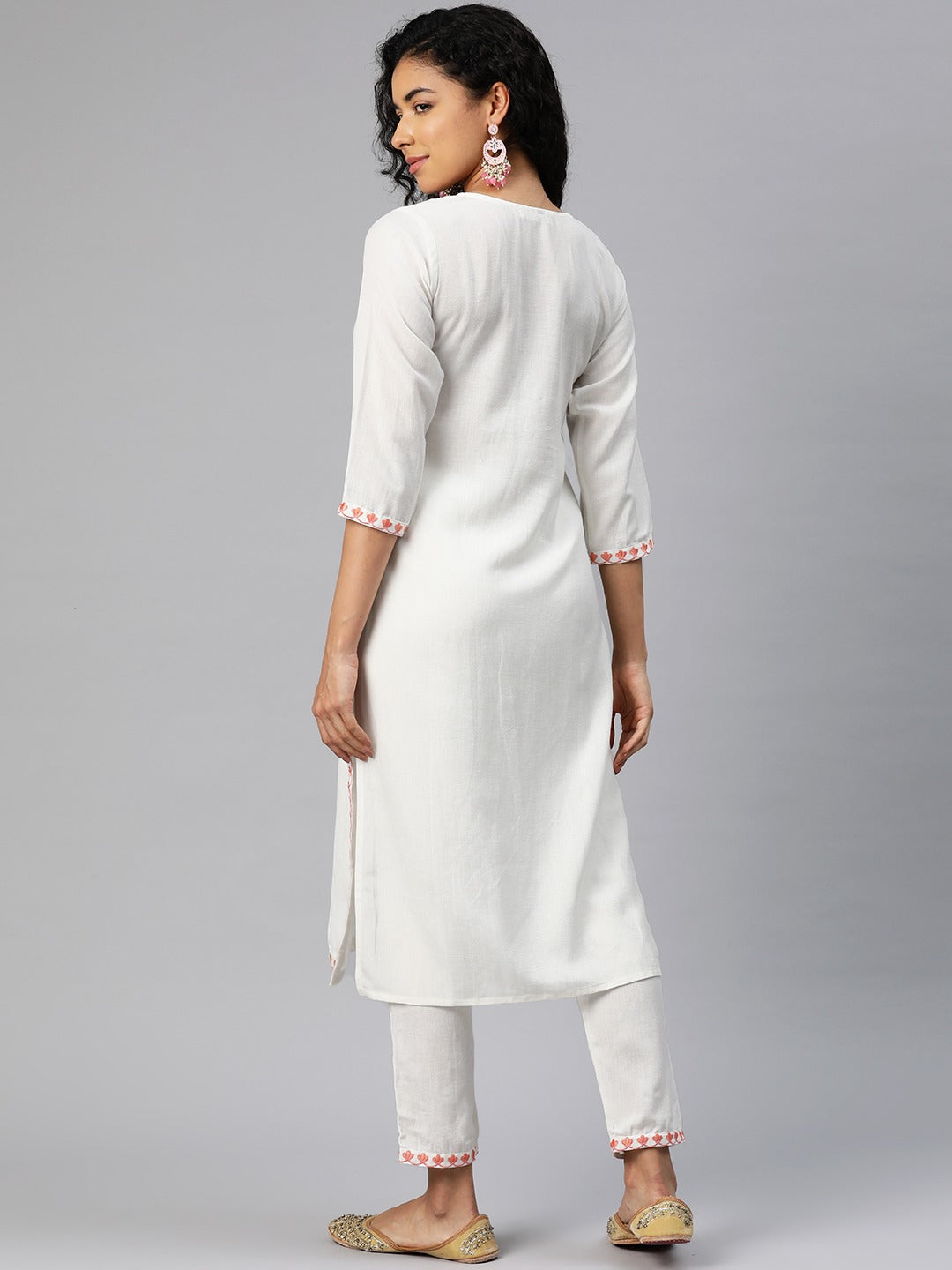 Straight Style Rayon Fabric White Color Kurta With Bottom