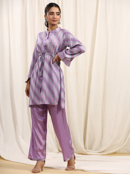 Straight Style Silk Fabric Purple Color Kurta And Bottom