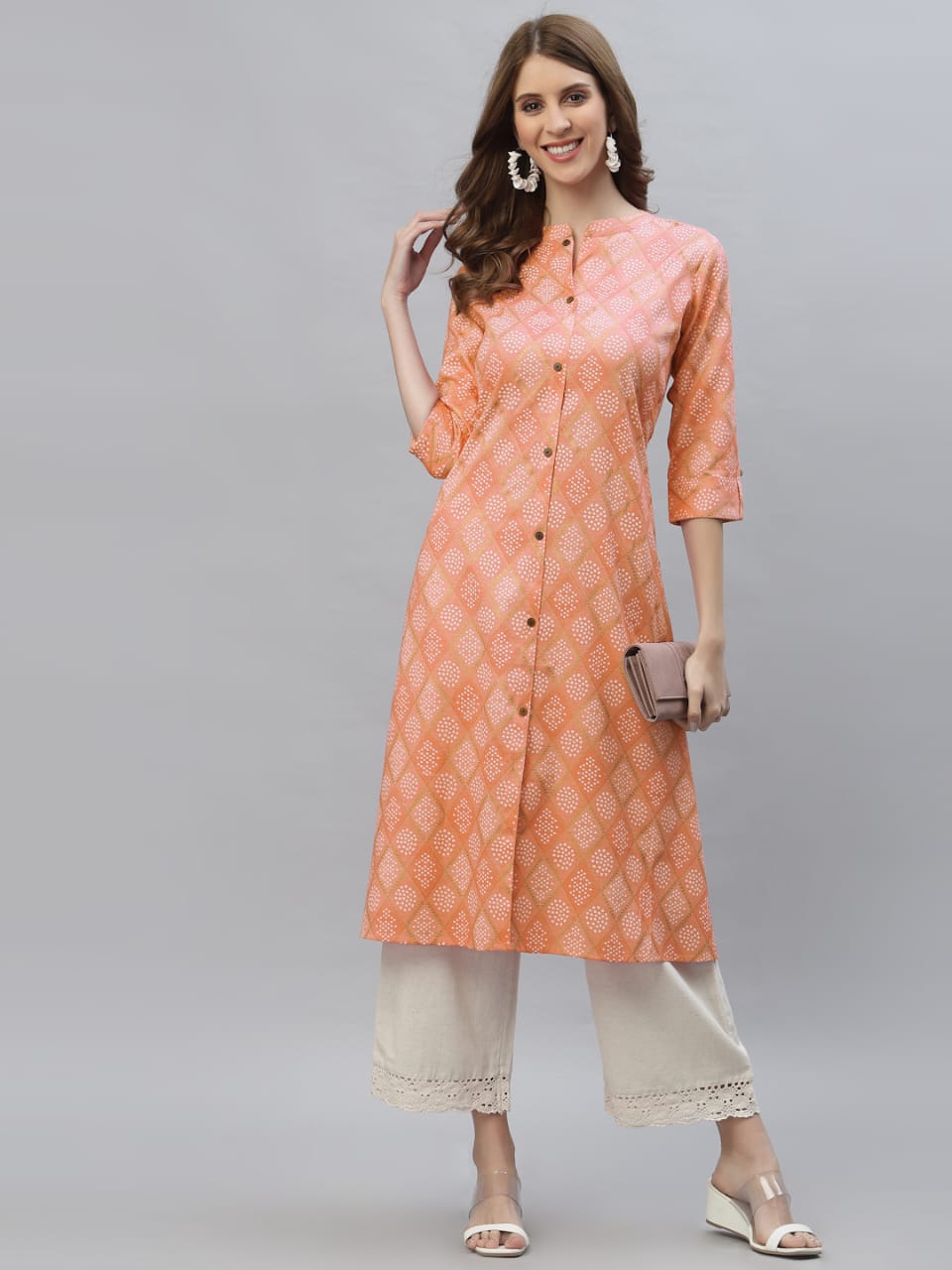 Bandhani Printed Cotton Blend Straight Kurta