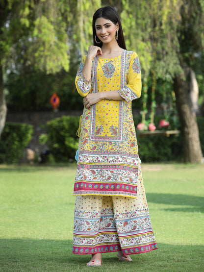 Yellow Cambric Printed Straight Kurta Sets