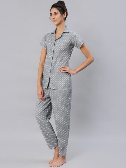 Women Grey Printed Night Suit Set