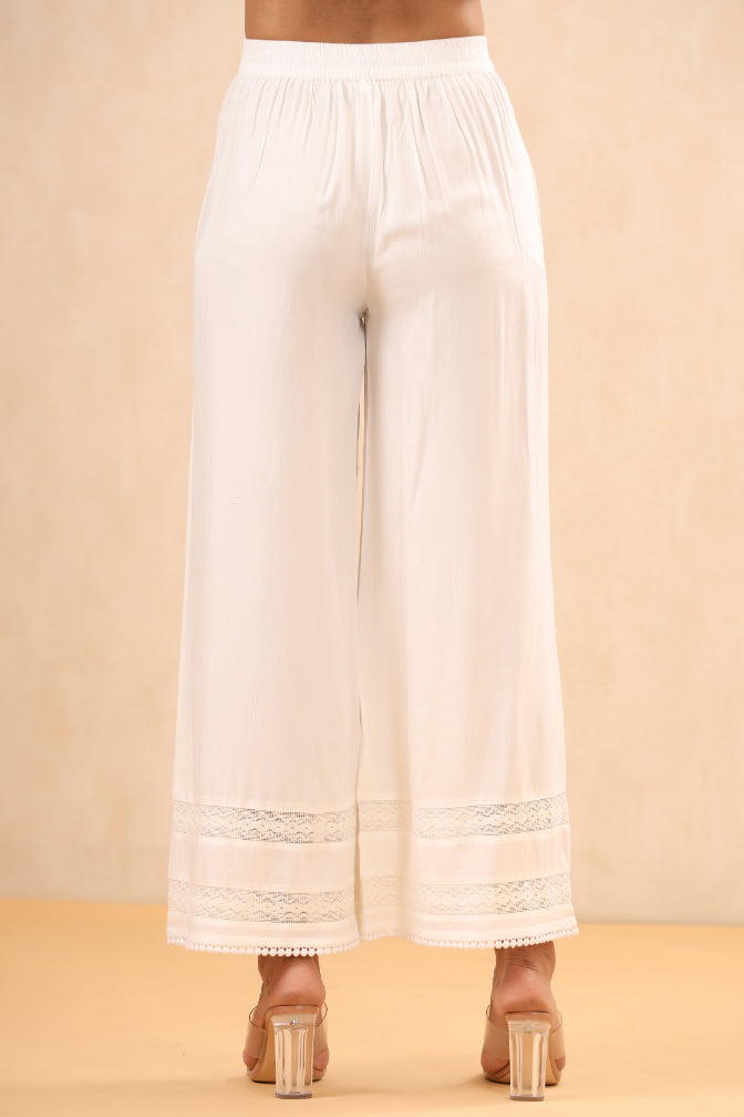 White Rayon Solid Straight Palazzo