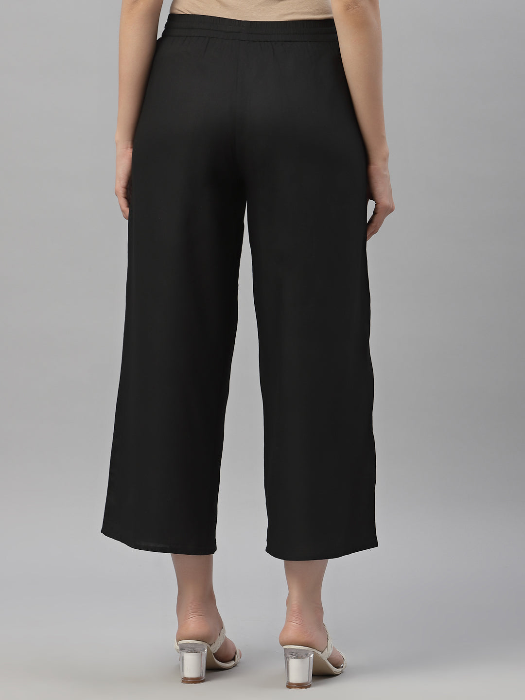 Black Rayon Straight Solid Pant/Slim Pant