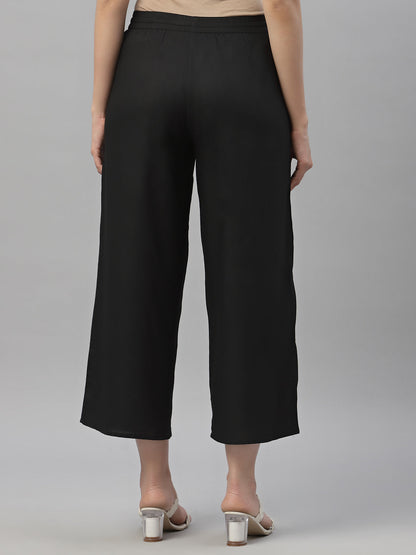 Black Rayon Straight Solid Pant/Slim Pant