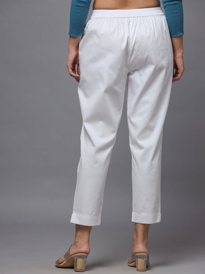 White  Solid Straight Slim Pant