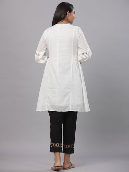 White Cotton Silk Solid A-Line Kurta