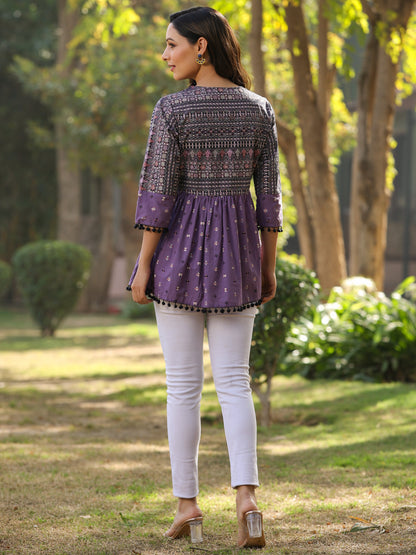 Lavender  Printed Flared Tunic