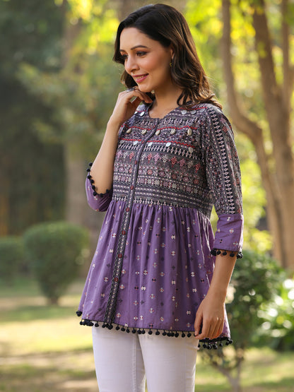 Lavender  Printed Flared Tunic