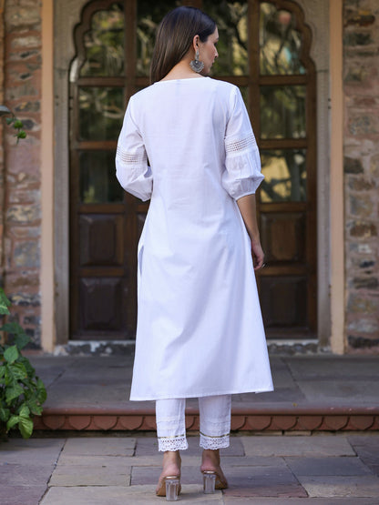 White Cotton Cambric Solid A-Line Kurta