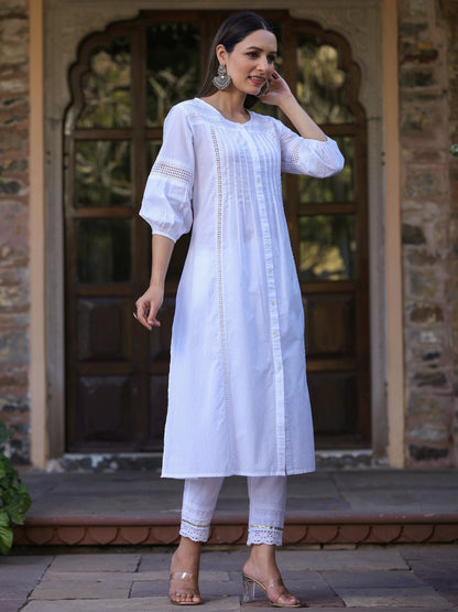 White Cotton Cambric Solid A-Line Kurta