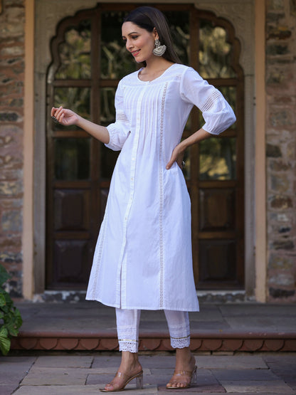 White Cotton Cambric Solid A-Line Kurta