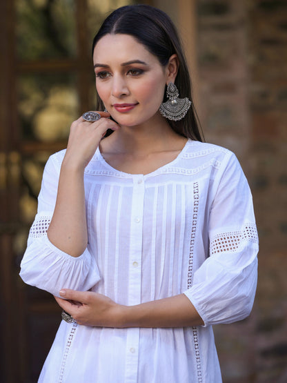 White Cotton Cambric Solid A-Line Kurta