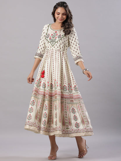 Yellow Shantoon Printed Anarkali Maxi Dress