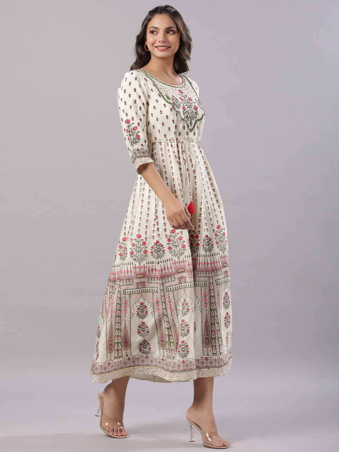 Yellow Shantoon Printed Anarkali Maxi Dress