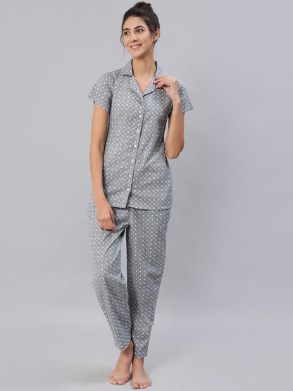 Women Grey Printed Night Suit Set