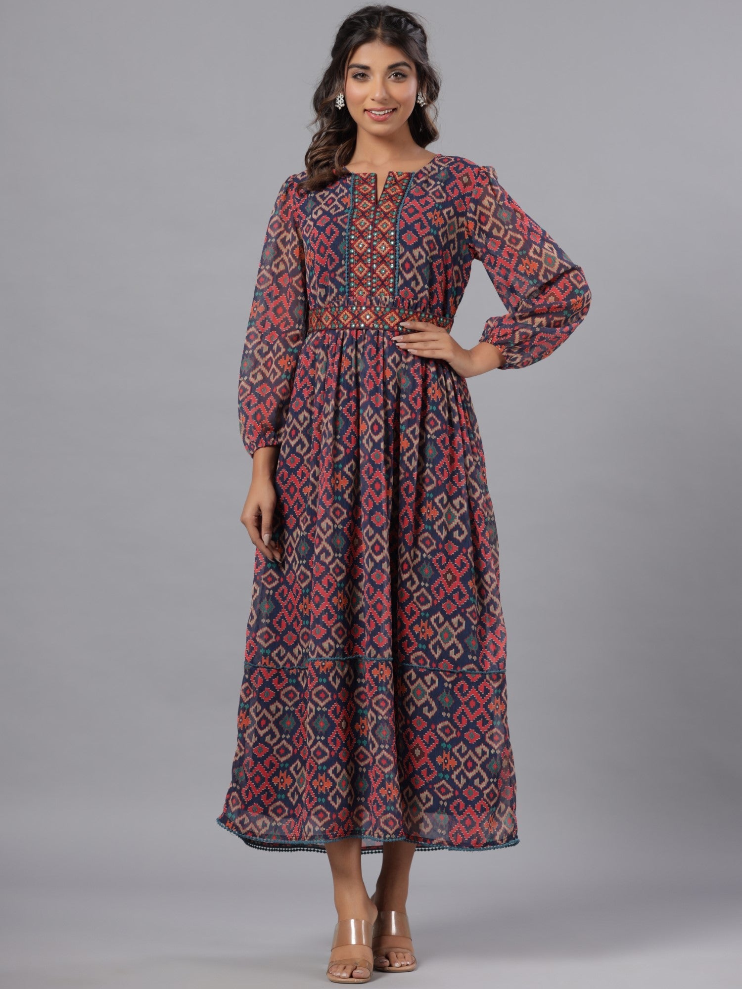 Multi Coloured Chiffon Printed Maxi Dress – Trendphoria