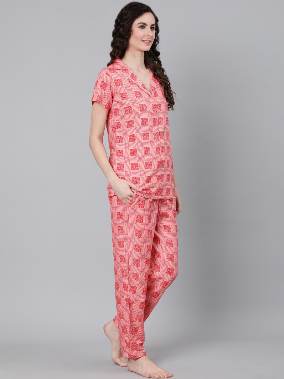 Women Pink Printed Night suit