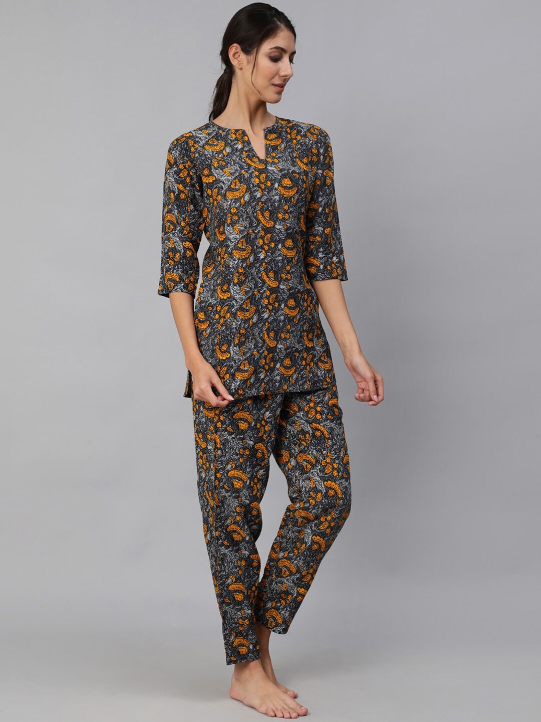 Women Grey Printed Night Suit Set