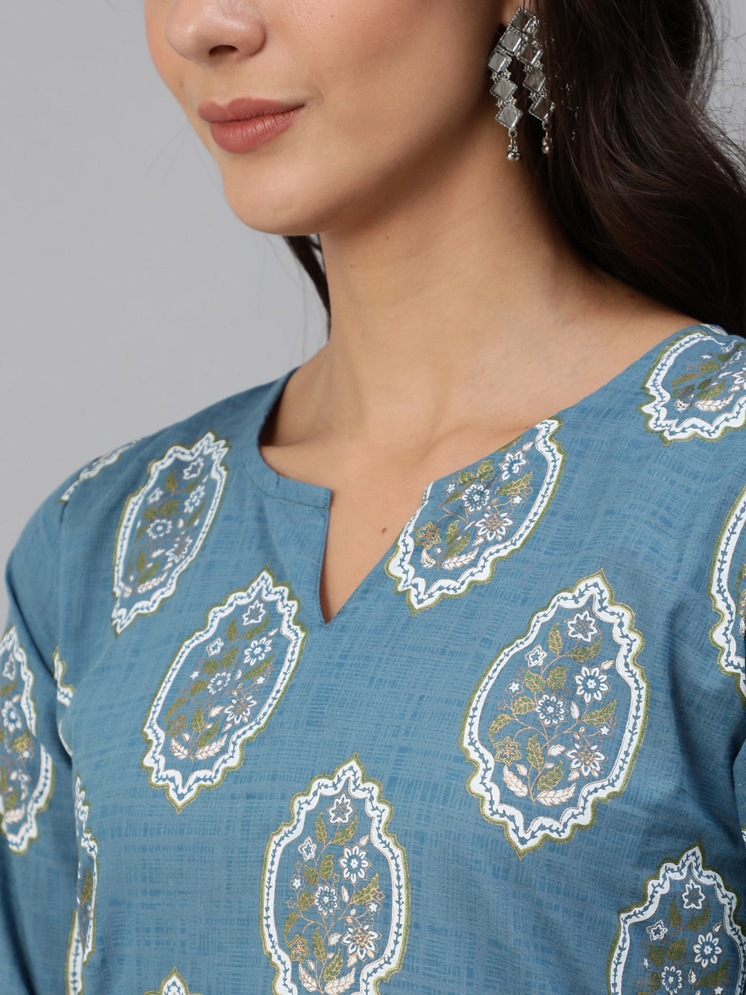 Women Blue & Gold  Printed Kurta Set With Plazo & Dupatta