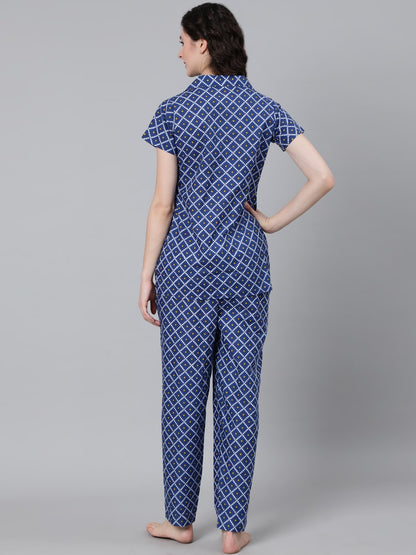 Women Blue Printed Night suit