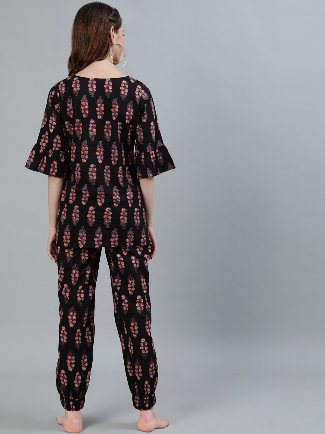 Women Black Printed Night suit