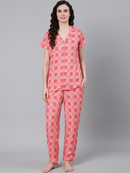 Women Pink Printed Night suit