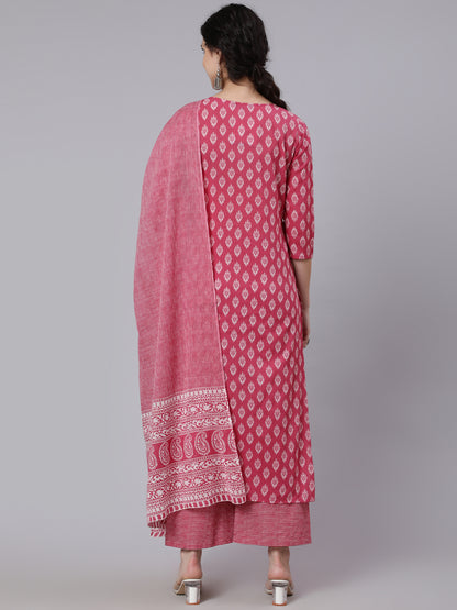 Pink Ethnic Printed Straight kurta With Palazzo and dupatta