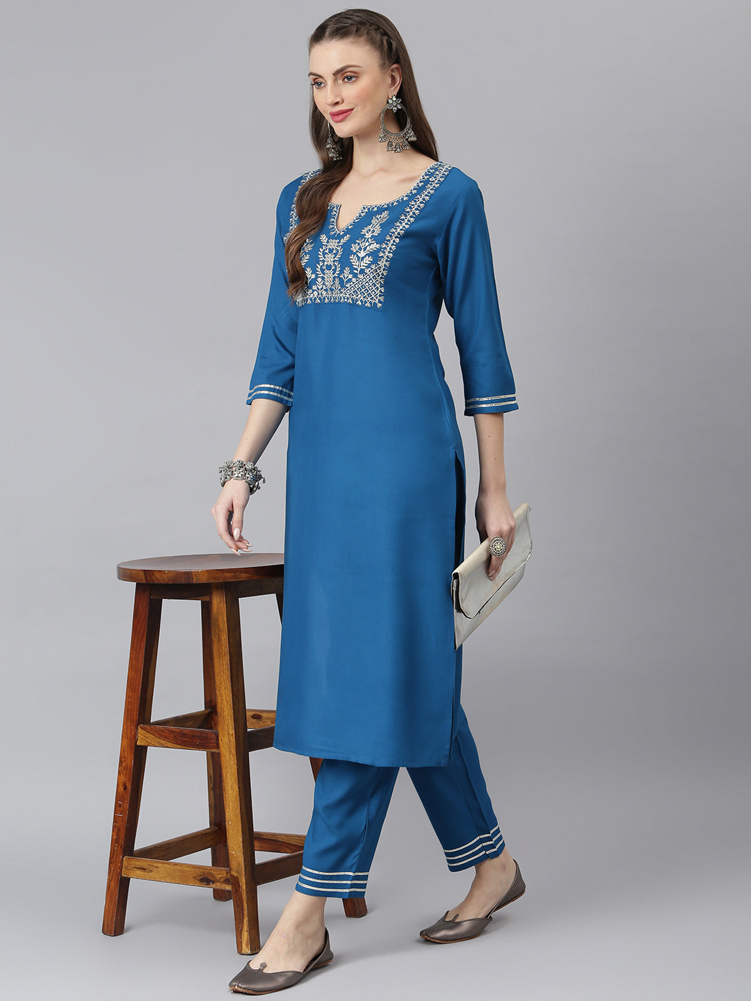 Women Embroidered Rayon Straight Kurta Pant Set