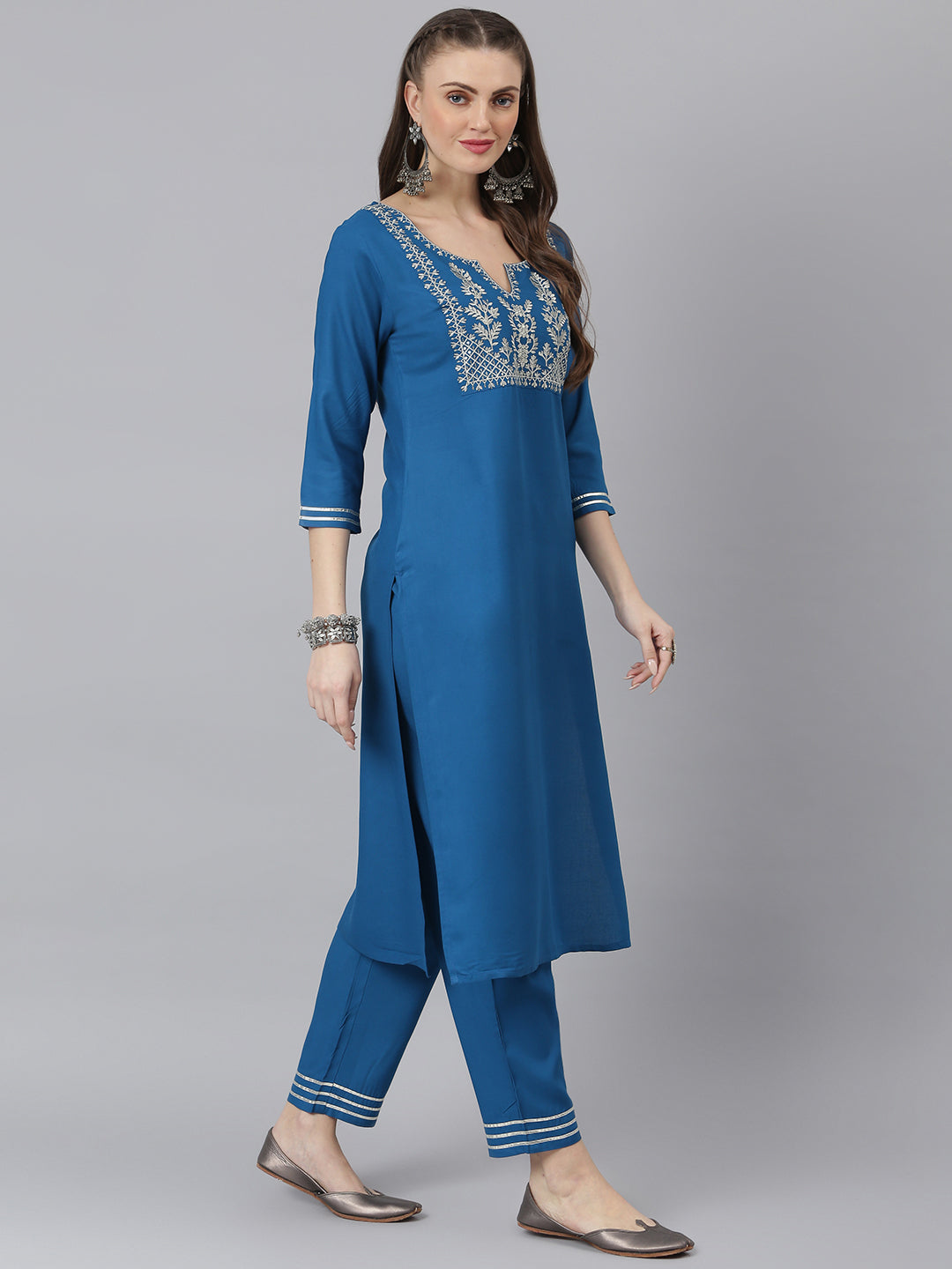 Women Embroidered Rayon Straight Kurta Pant Set