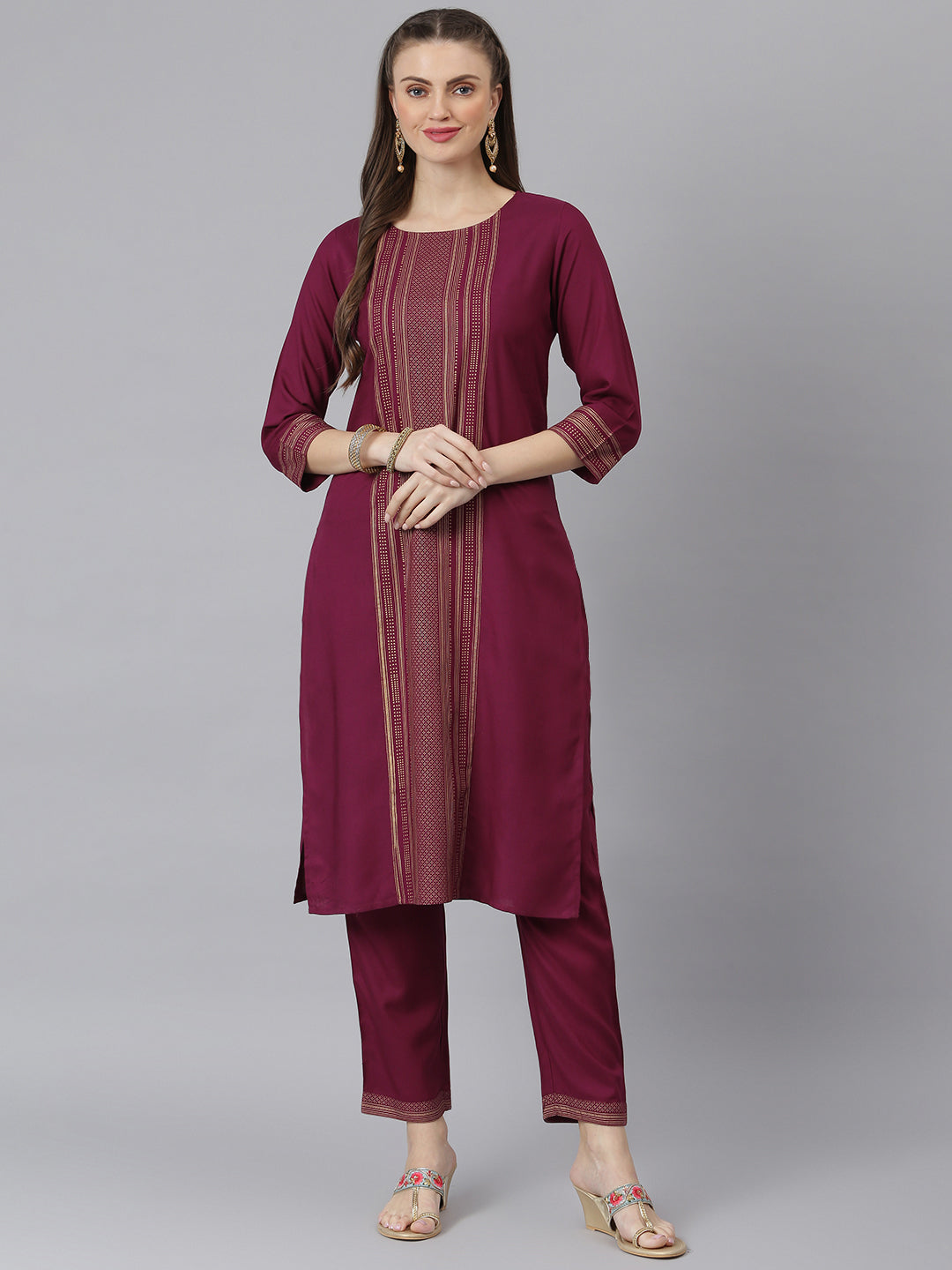 Women Striped Print Rayon Straight Kurta Pant Set