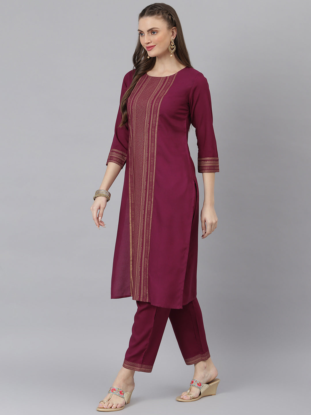 Women Striped Print Rayon Straight Kurta Pant Set