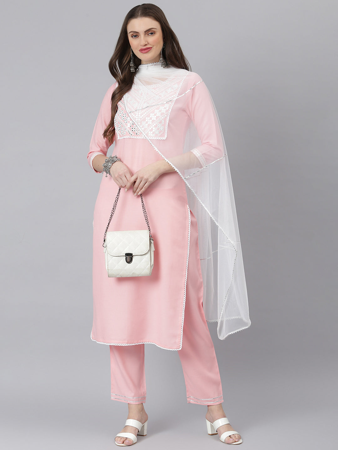 Women Embroidered Rayon Straight Kurta Pant Dupatta Set