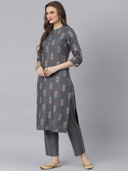 Women Floral Print Rayon Straight Kurta Pant Dupatta Set