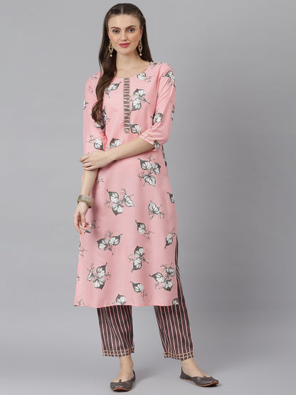 Women Floral Print Rayon Straight Kurta Pant Set