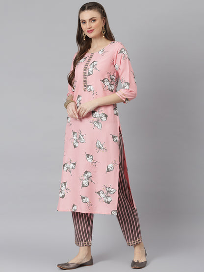 Women Floral Print Rayon Straight Kurta Pant Set