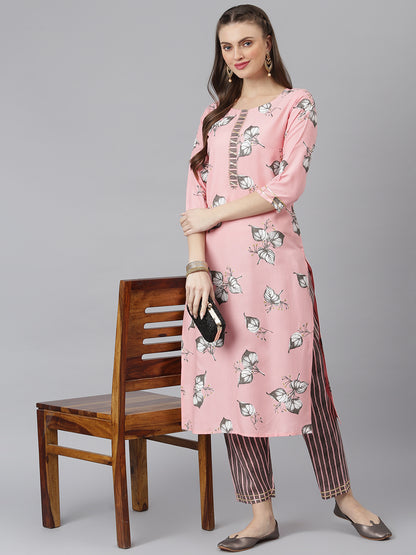 Women Floral Print Rayon Straight Kurta Pant Set