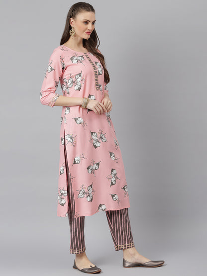 Women Floral Print Rayon Straight Kurta Pant Set